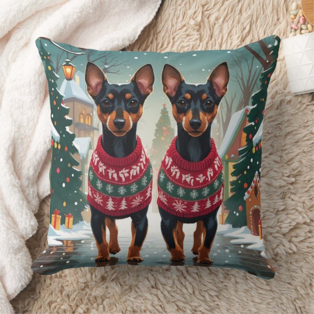 Coussin Chiens Affenpinscher Noël Neige Fêtes (Couverture)