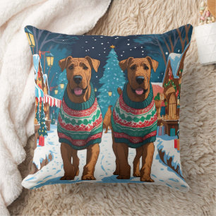 Coussin Chiens Airedale Noël Neige Fêtes