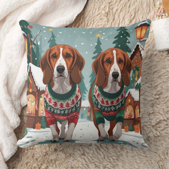 Coussin Chiens American Foxhound Noël Neige Fêtes (Couverture)