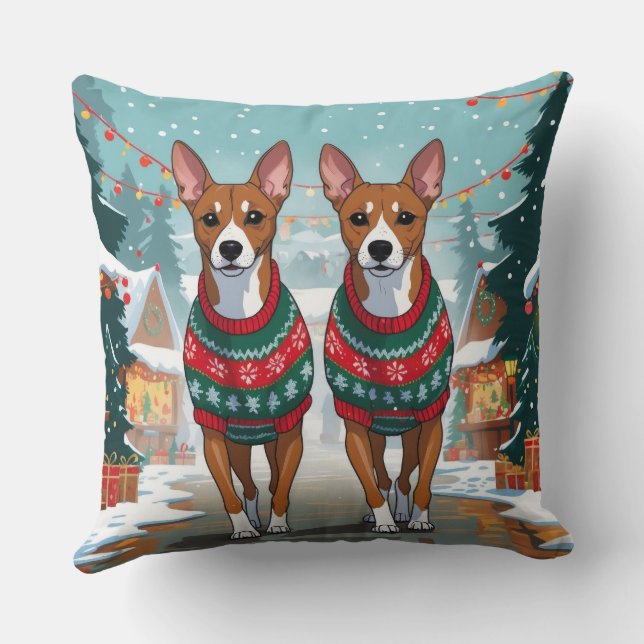Coussin Chiens Basenji Noël Neige Fêtes (Verso)