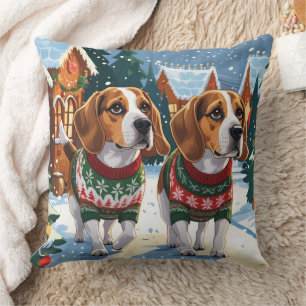 Coussin Chiens Beagle Noël Neige Fêtes