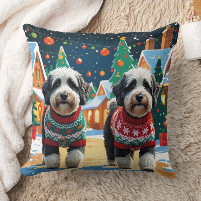 Coussin Chiens Bernedoodle Noël Neige Fêtes (Couverture)