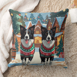 Coussin Chiens Border Collie Noël Neige Fêtes