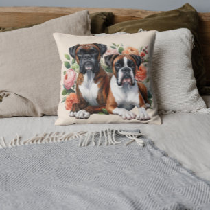 Coussin Chiens Boxer et Délices Floraux