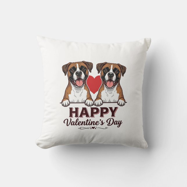 Coussin Chiens Boxer Joyeuse Saint-Valentin Vintage (Recto)