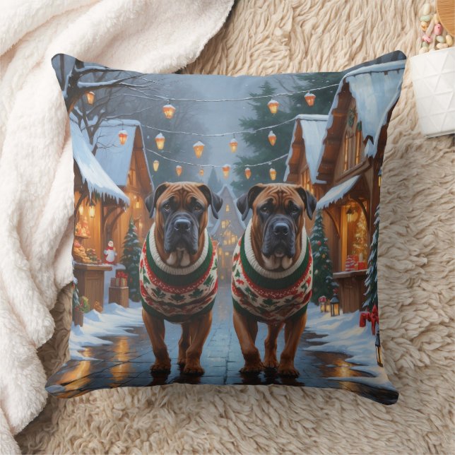 Coussin Chiens Bullmastiff Noël Neige Vacances  (Couverture)
