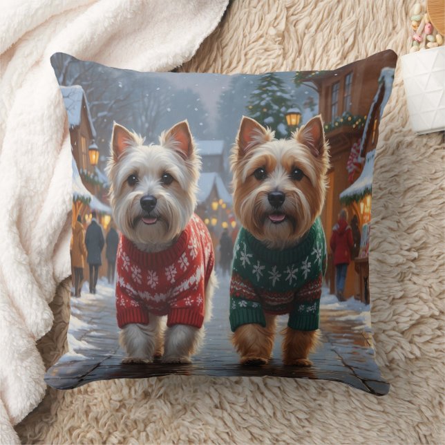 Coussin Chiens Cairn Terrier Noël Neige Fêtes (Couverture)