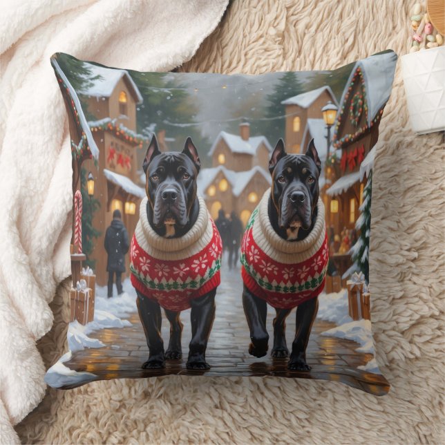 Coussin Chiens Cane Corso Noël Neige Fêtes (Couverture)
