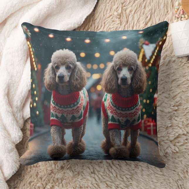 Coussin Chiens Caniches Noël Neige Fêtes  (Couverture)