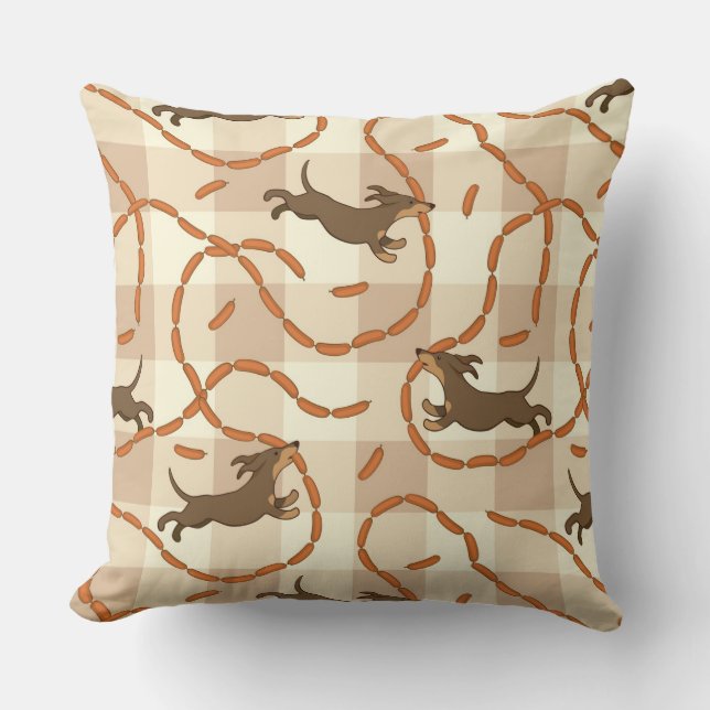 Coussin chiens chanceux avec l'arrière - plan de saucisses (Recto)