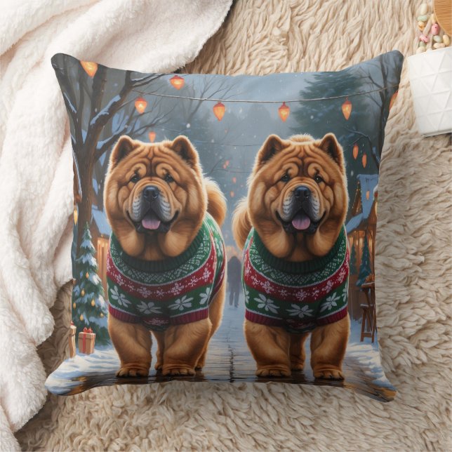 Coussin Chiens Chow Chow Noël Neige Vacances  (Couverture)