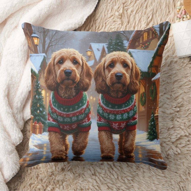 Coussin Chiens Cockapoo Noël Neige Fêtes  (Couverture)
