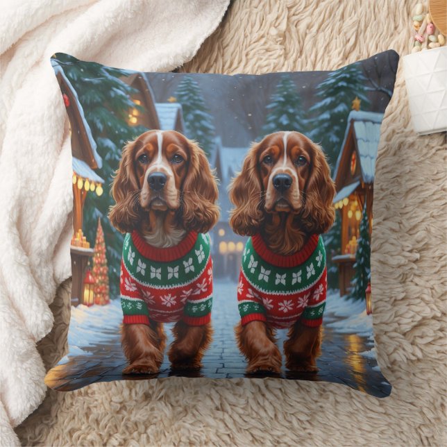 Coussin Chiens Cocker Spaniel Noël Neige Fêtes (Couverture)