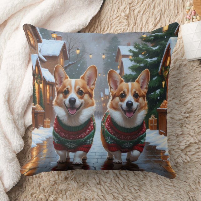 Coussin Chiens Corgi Noël Fête de Noël (Couverture)