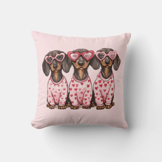 Coussin Chiens dachshunds pour la Saint-Valentin (Recto)
