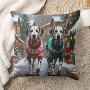 Coussin Chiens Dalmatiens Noël Neige Vacances