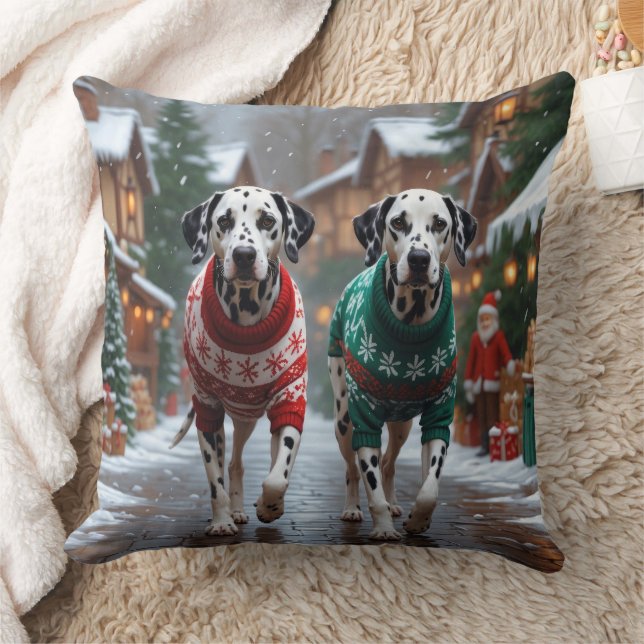 Coussin Chiens Dalmatiens Noël Neige Vacances  (Couverture)