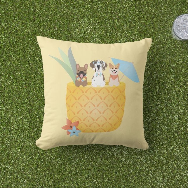 Coussin Chiens d'ananas Pina Colada (Herbe)