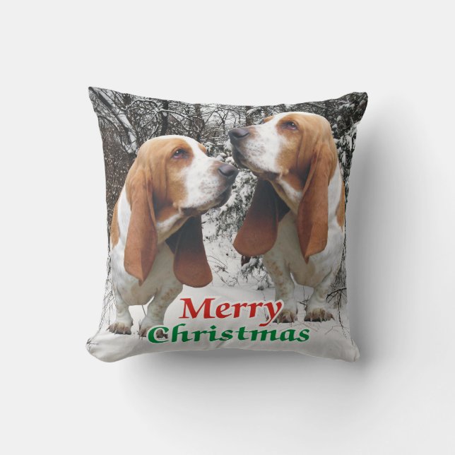 Coussin Chiens de basset de Joyeux Noël (Recto)