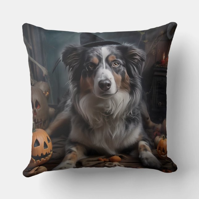Coussin Chiens de Berger Australien Citrouilles Halloween  (Verso)