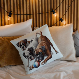 Coussin Chiens de boxe en jeu
