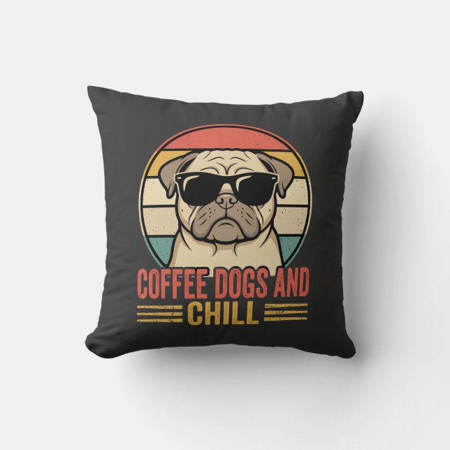 Coussin Chiens de café et Pug Rétro Chill (Recto)