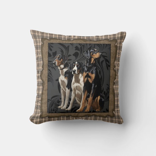 Coussin chiens de chasse sur plaid (Recto)