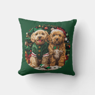 Coussin Chiens de chiot de Noël Goldendoodle