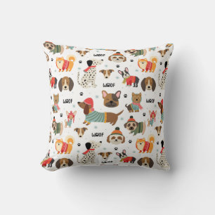 Coussin Chiens de fête dans le Motif de Sweaters de vacanc