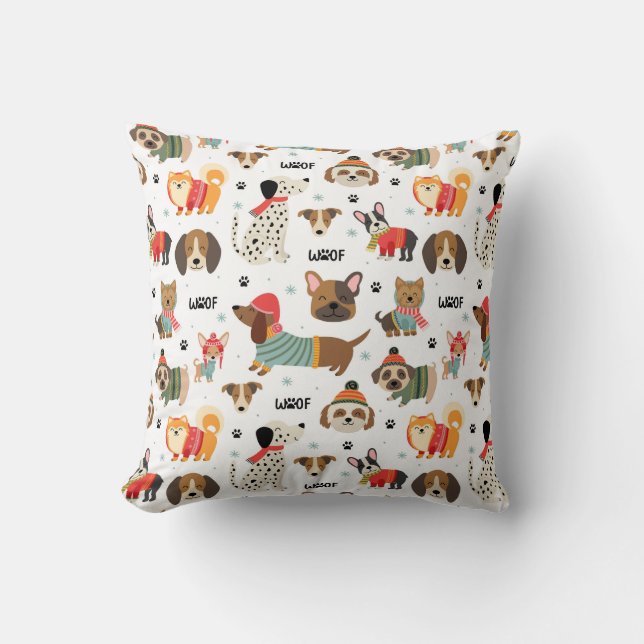 Coussin Chiens de fête dans le Motif de Sweaters de vacanc (Recto)