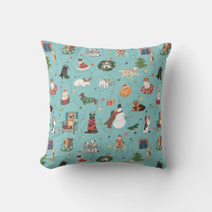 Coussin Chiens de Fêtes en Motif de pulls de Noël