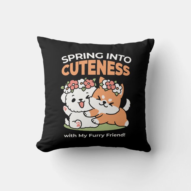 Coussin Chiens de jeu avec Flower Crowns - Fun Spring Them (Recto)