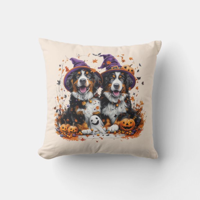 Coussin Chiens de montagne bernois d'Halloween Fantôme de  (Recto)