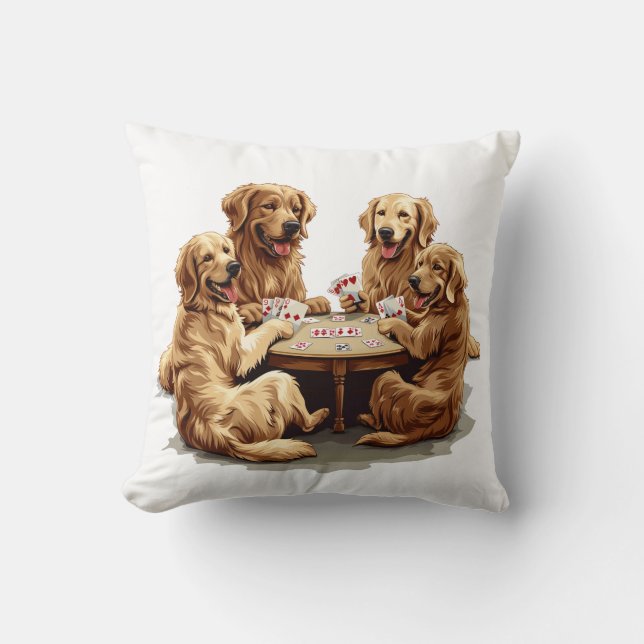 Coussin Chiens De Retriever Mignons Jouer Des Cartes (Recto)
