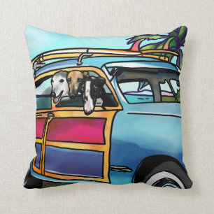 Coussin Chiens de surf de lévrier en Hawaï
