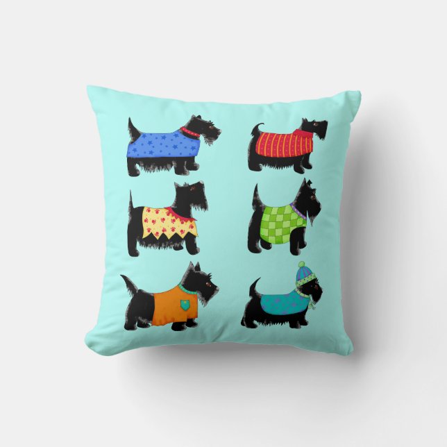 Coussin Chiens de Terrier écossais noir turquoise (Recto)