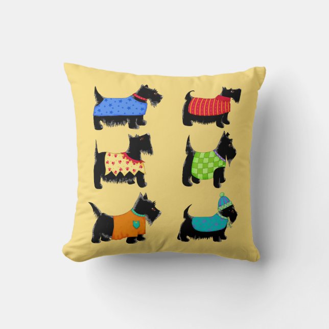 Coussin Chiens de Terrier écossais noirs Jaune (Recto)