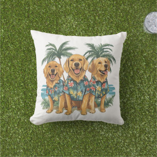 Coussin Chiens d'or retriever portant une chemise hawaïenn