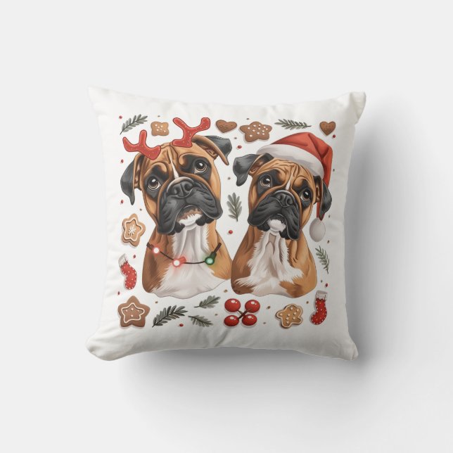 Coussin Chiens en boîte de Noël (Recto)