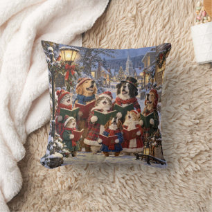 Coussin Chiens et chats chantant des chants de Noël