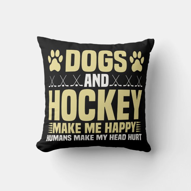 Coussin Chiens et hockey me rendent heureux (Recto)