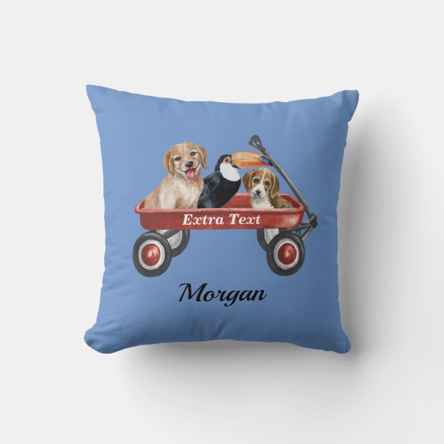 Coussin Chiens Et Oiseaux Mignons En Wagon Rouge, do-it-yo (Recto)