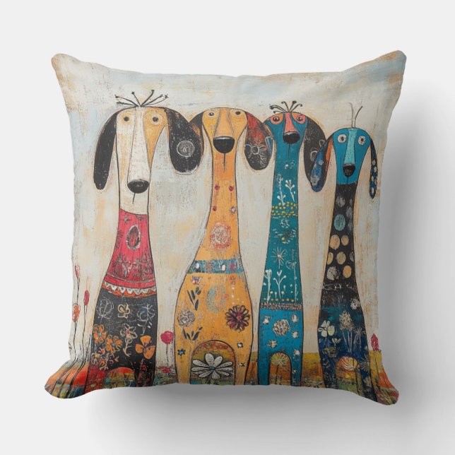 Coussin Chiens Fous Longs et Élancés (Recto)