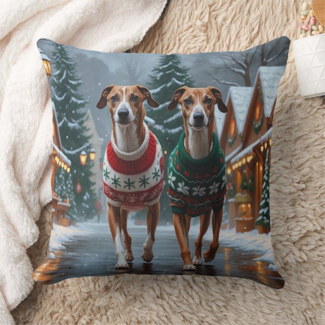 Coussin Chiens Greyhound Noël Neige Fêtes (Couverture)