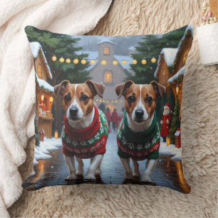 Coussin Chiens Jack Russell Noël Neige Fêtes