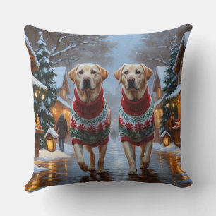 Coussin Chiens Labrador Noël Neige Fêtes
