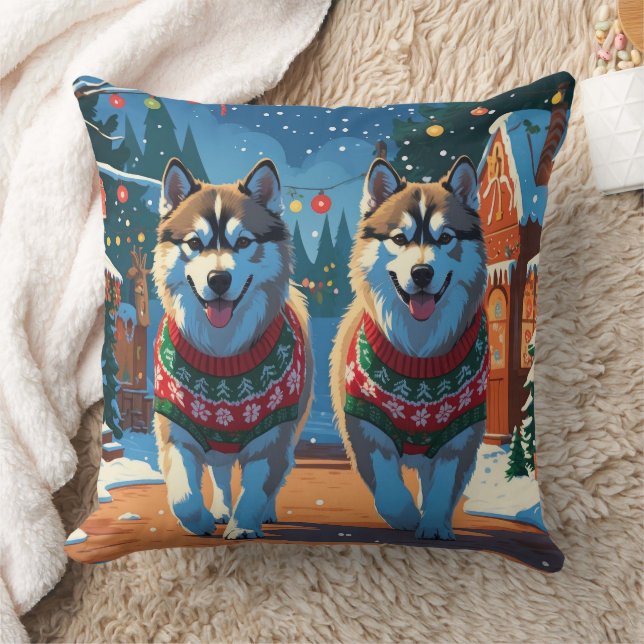Coussin Chiens Malamute d'Alaska Noël Neige Fêtes  (Couverture)