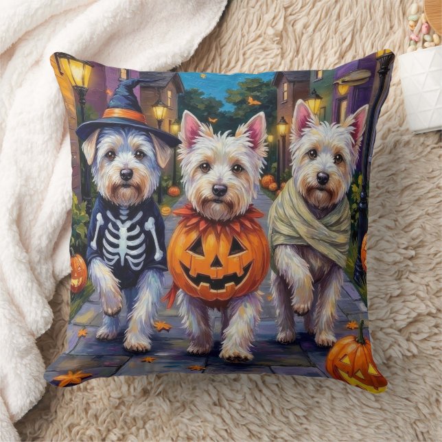 Coussin Chiens maltais allant chercher des friandises Hall (Couverture)