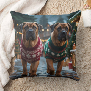 Coussin Chiens Mastiff Tibétains Noël Neige Vacances