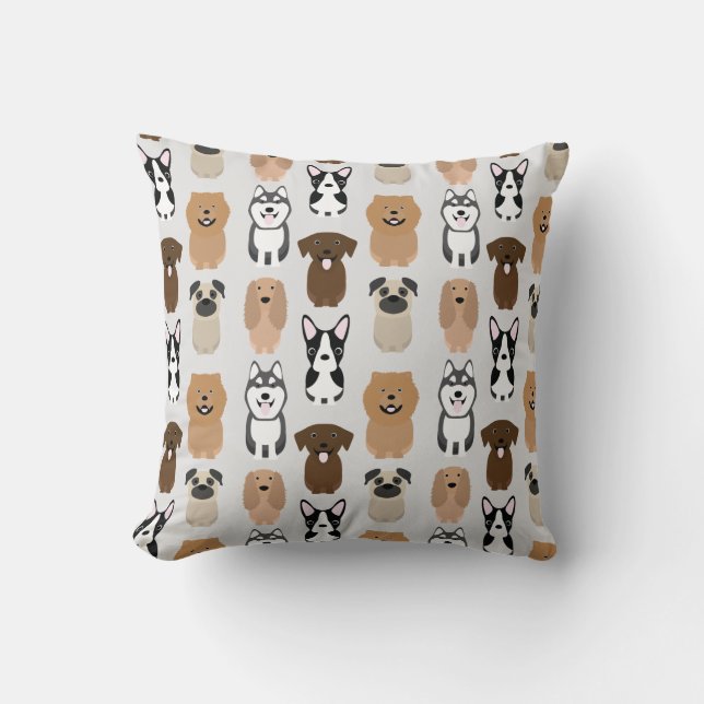 Coussin Chiens mignons, Carlin, Boston, Lab, Chow, Husky,  (Recto)